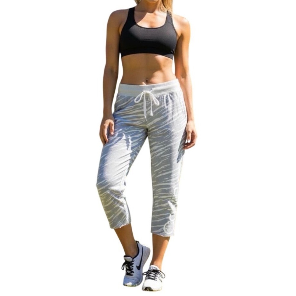 Calvin Klein Performance Women's Capri Jogger Pants Zebra Print Drawstring Waist